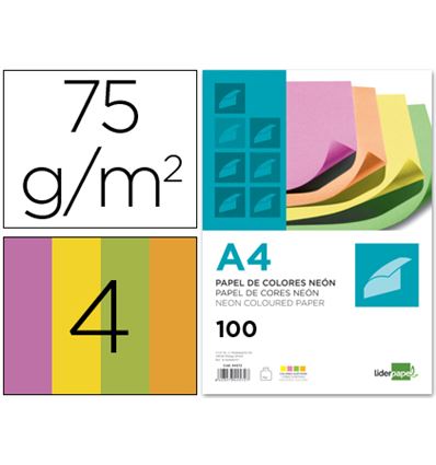 PAPEL LIDERPAPEL A4 80G 100H PACK NEON - 44573G
