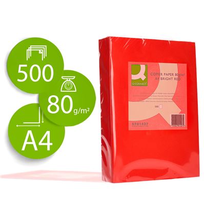 PAPEL Q-CONNECT A4 80G 500H ROJO TOMATE - 72060G