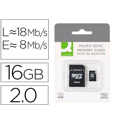 MEMORIA SD MICRO Q-CONNECT FLASH 16 GB CLASE 6 CON ADAPTADOR - 72649G