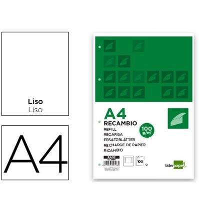 RECAMBIO LIDERPAPEL 100H 4T 100G A4 LISO - 29106G