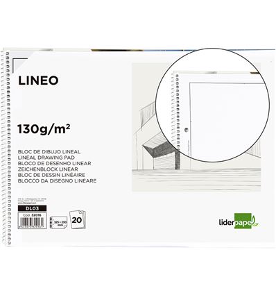 BLOC DIBUJO LIDERPAPEL LINEAL ESPIRAL 230X325MM 20 HOJAS 130G/M2 CON RECUAD - 32016G