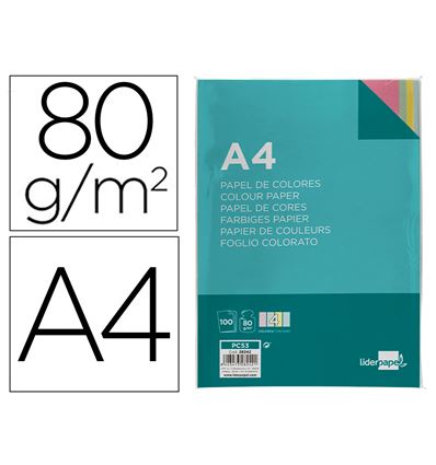 PAPEL LIDERPAPEL A4 80G 100H PACK PASTEL - 28242G