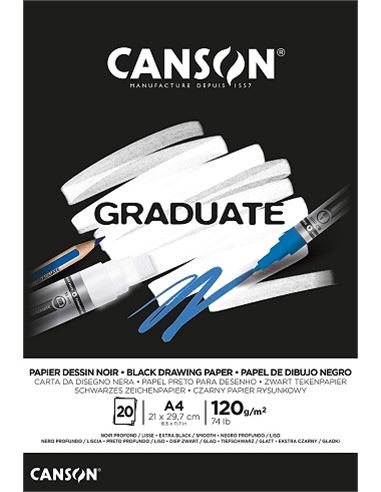 Bloc dibujo canson graduate a4 20h 120gr - negro - 14810386