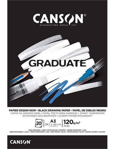 Bloc dibujo canson graduate a3 20h 120gr - negro - 14810387
