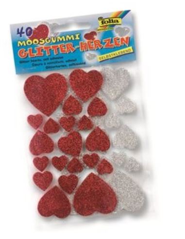 Pegatinas folia glitter 40ud corazones rojo/plata - 49023791