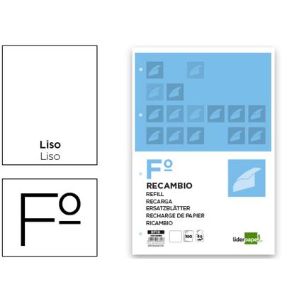 RECAMBIO LIDERPAPEL A4 100 HOJAS 60G/M2 LISO SIN MARGEN 4 TALADROS - 06822G