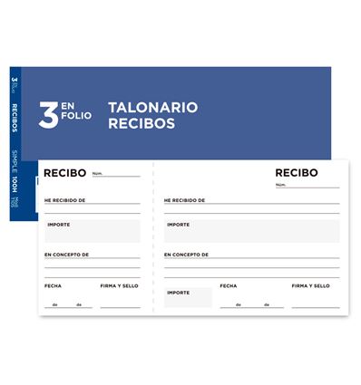 TALONARIO LIDERPAPEL RECIBOS TRES EN FOLIO APAISADO - 07792G